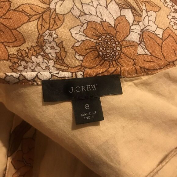 J CREW Womens Zinnia Floral V-Back Linen Dress Sheath Camel Brown BG473 Size‎ 8 - Picture 6 of 6